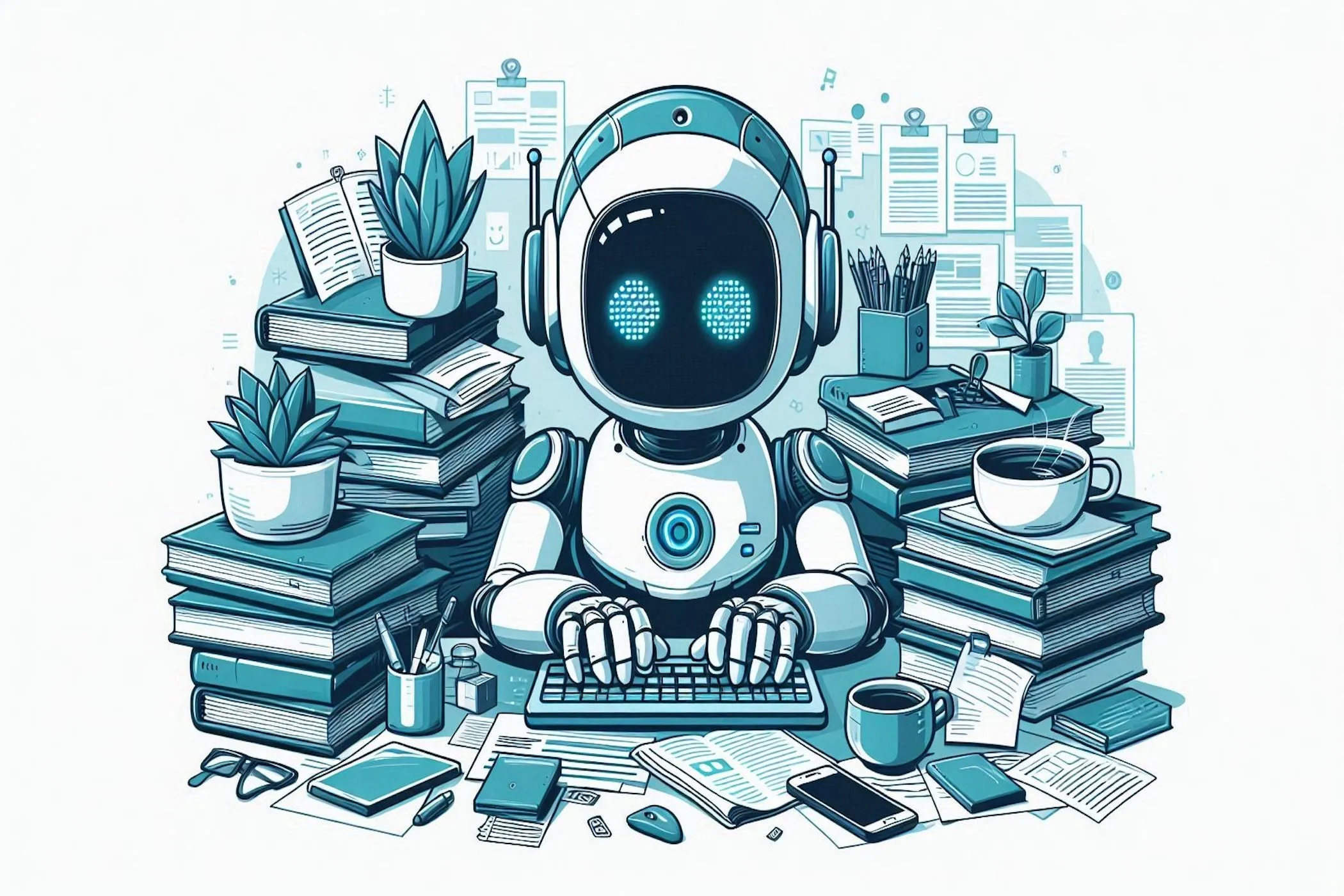 AI chatbot ngồi làm việc tại nhà, hỗ trợ người dùng sắp xếp công việc và quản lý tác vụ hiệu quả.