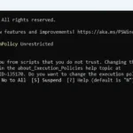 alt: Cửa sổ PowerShell hiển thị lệnh Set-ExecutionPolicy Unrestricted để loại bỏ giới hạn thực thi script, chuẩn bị cho việc sử dụng Tiny11.