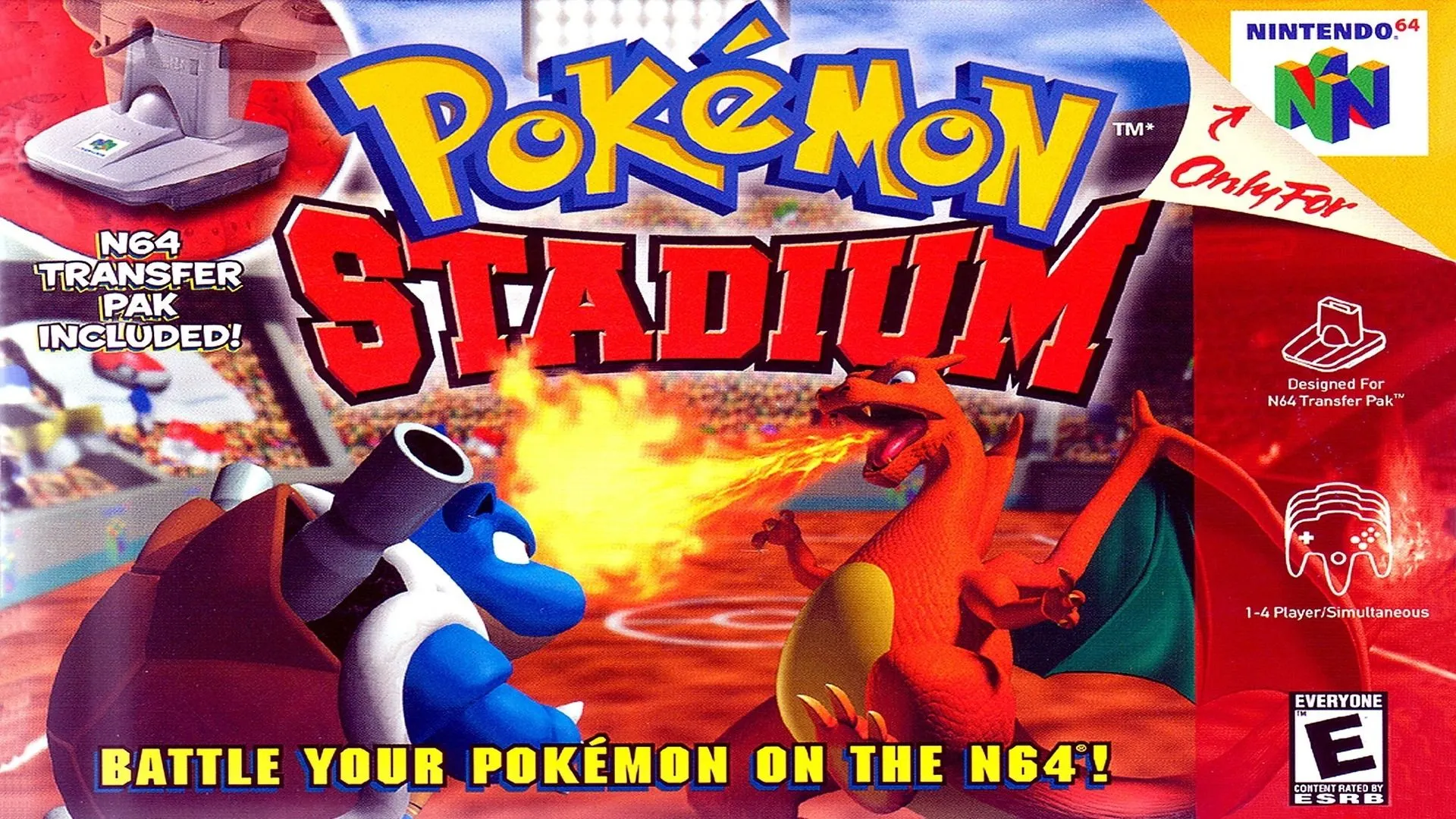 Ảnh bìa game Pokémon Stadium với các Pokémon 3D