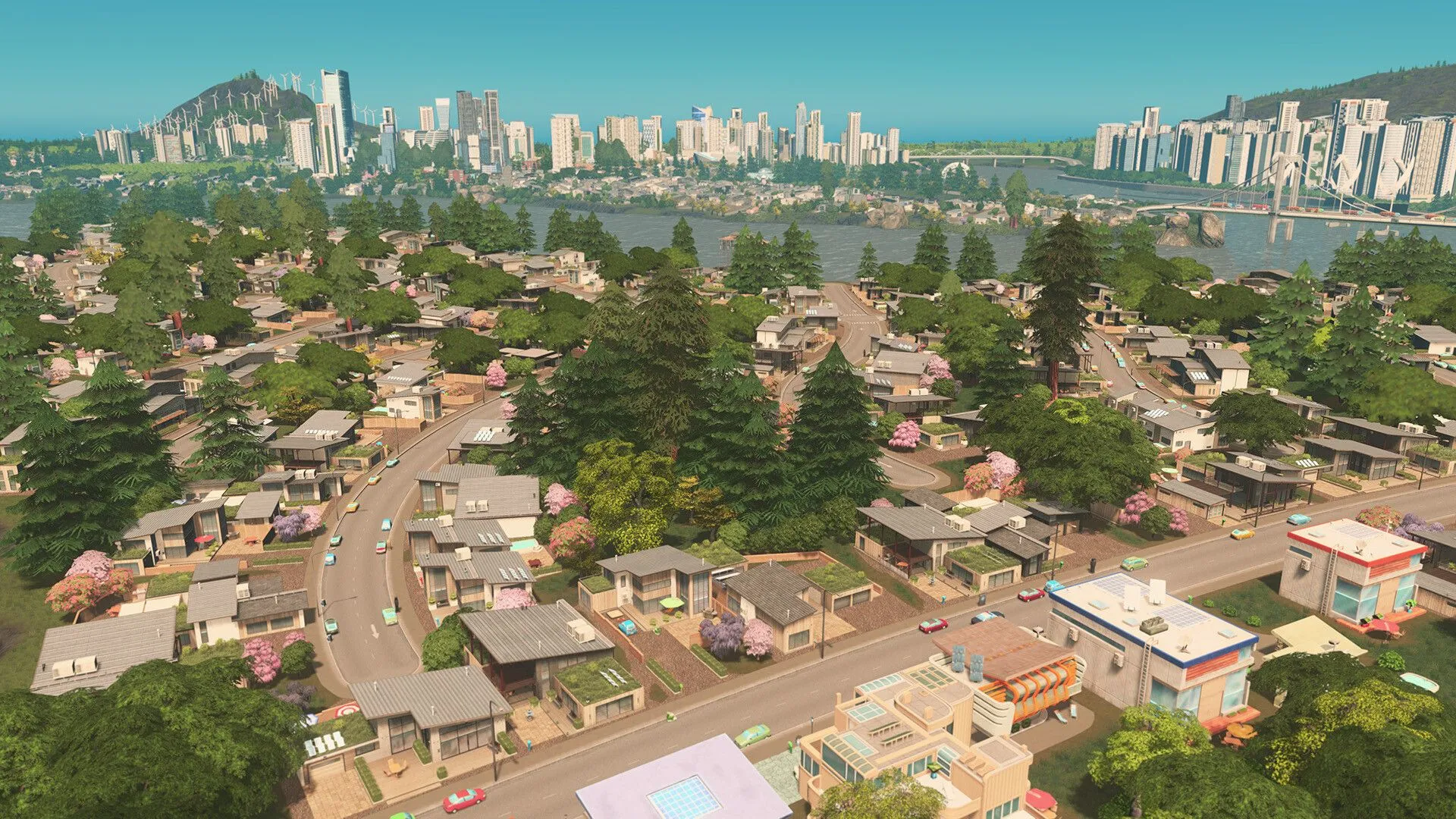 Ảnh chụp màn hình Steam chính thức của Cities: Skylines, hiển thị một khung cảnh thành phố trong game mô phỏng xây dựng.