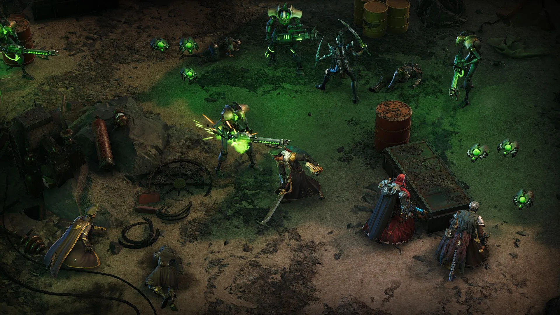 Ảnh chụp màn hình Steam chính thức của Warhammer 40K Rogue Trader, hiển thị một cảnh trong game nhập vai chiến thuật.