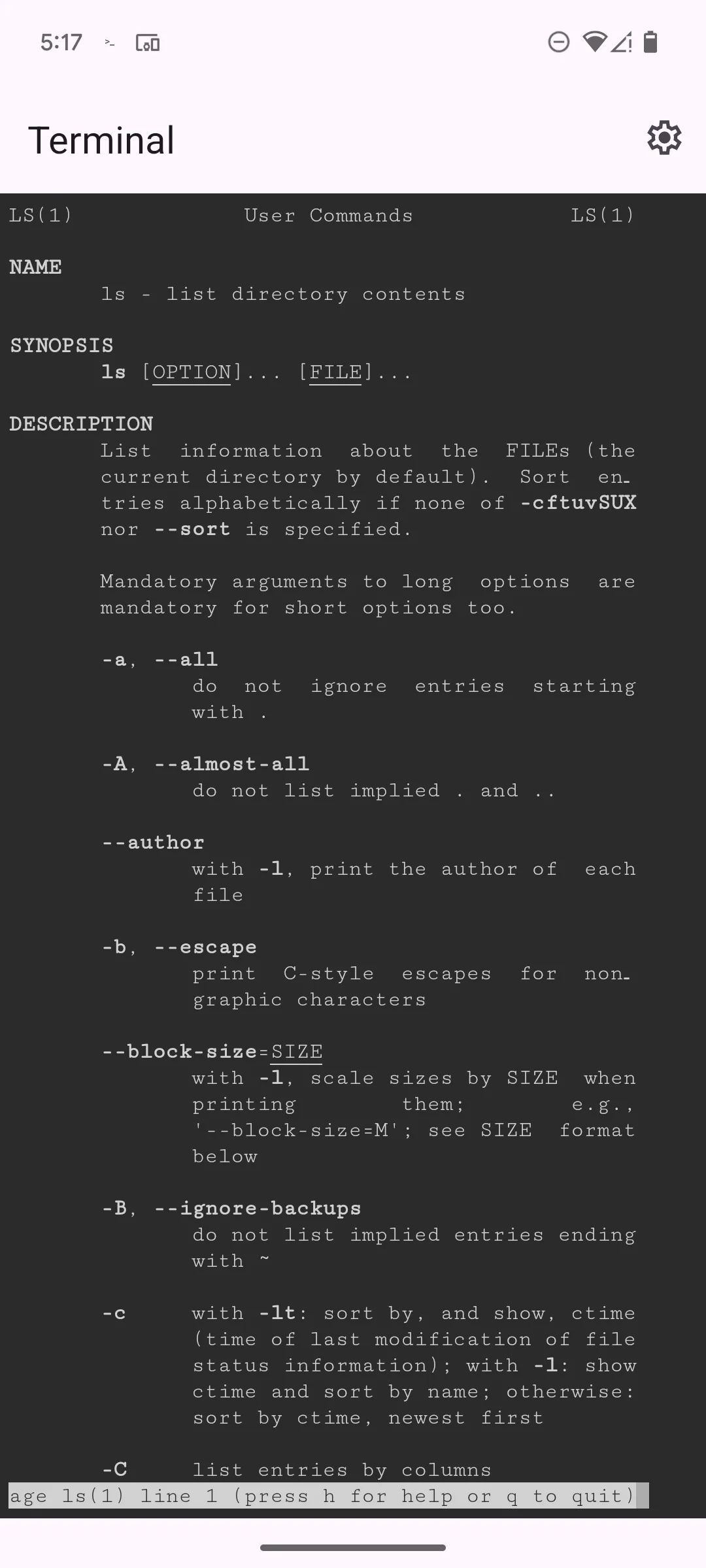 Bàn phím ảo và các nút chức năng hỗ trợ trong Terminal Linux trên Pixel.