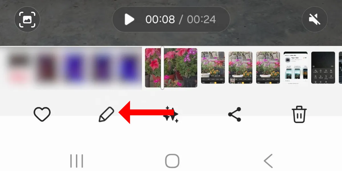 Biểu tượng Chỉnh sửa (Edit) trong ứng dụng Thư viện trên Galaxy S25, dùng để truy cập các công cụ chỉnh sửa video.