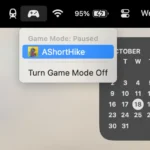 Biểu tượng Game Mode trên thanh menu macOS Sonoma khi chơi game toàn màn hình