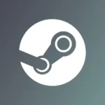 Biểu tượng Steam màu trắng trên nền xám.