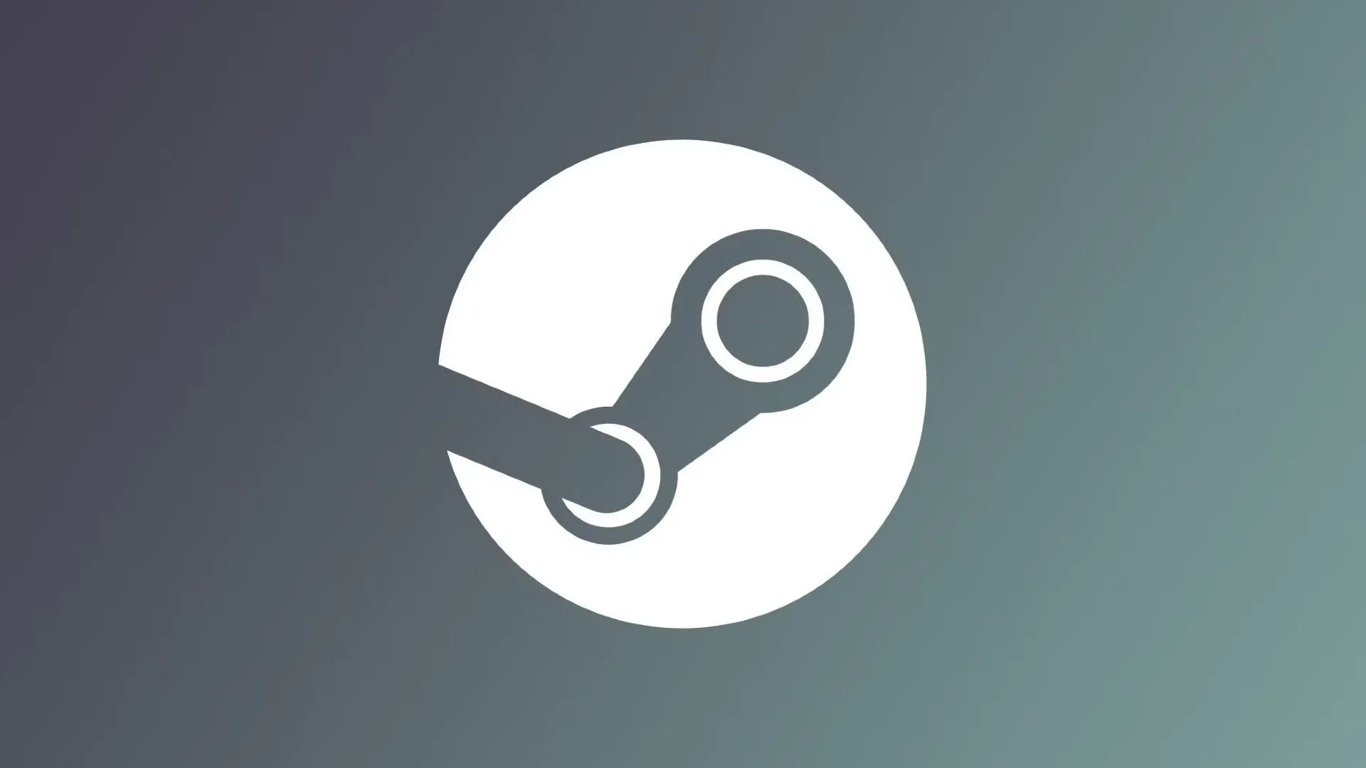 Biểu tượng Steam màu trắng trên nền xám.