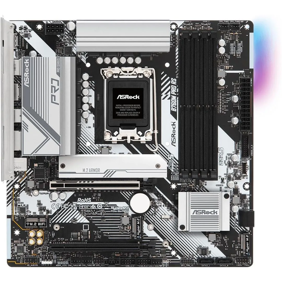 Bo mạch chủ ASRock B760M Pro RS với các khe cắm RAM, PCIe và M.2