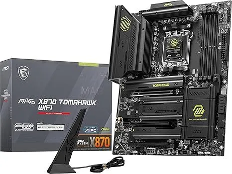Bo mạch chủ MSI MAG X870 Tomahawk WiFi Gaming với tản nhiệt VRM lớn và các cổng kết nối hiện đại.