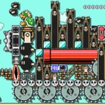 Bowser đuổi theo Mario trên cỗ máy trong Super Mario Maker 2, minh họa game platformer