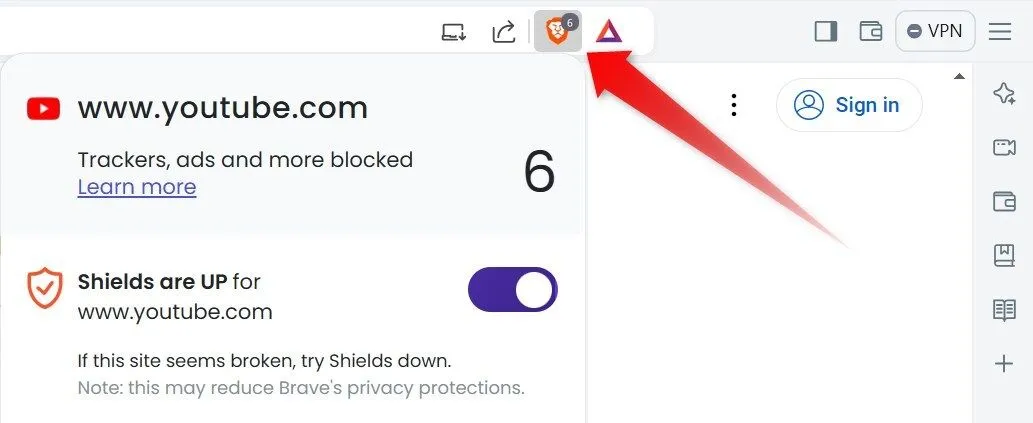 Brave Shields chặn quảng cáo và công cụ theo dõi trên YouTube, bảo vệ quyền riêng tư