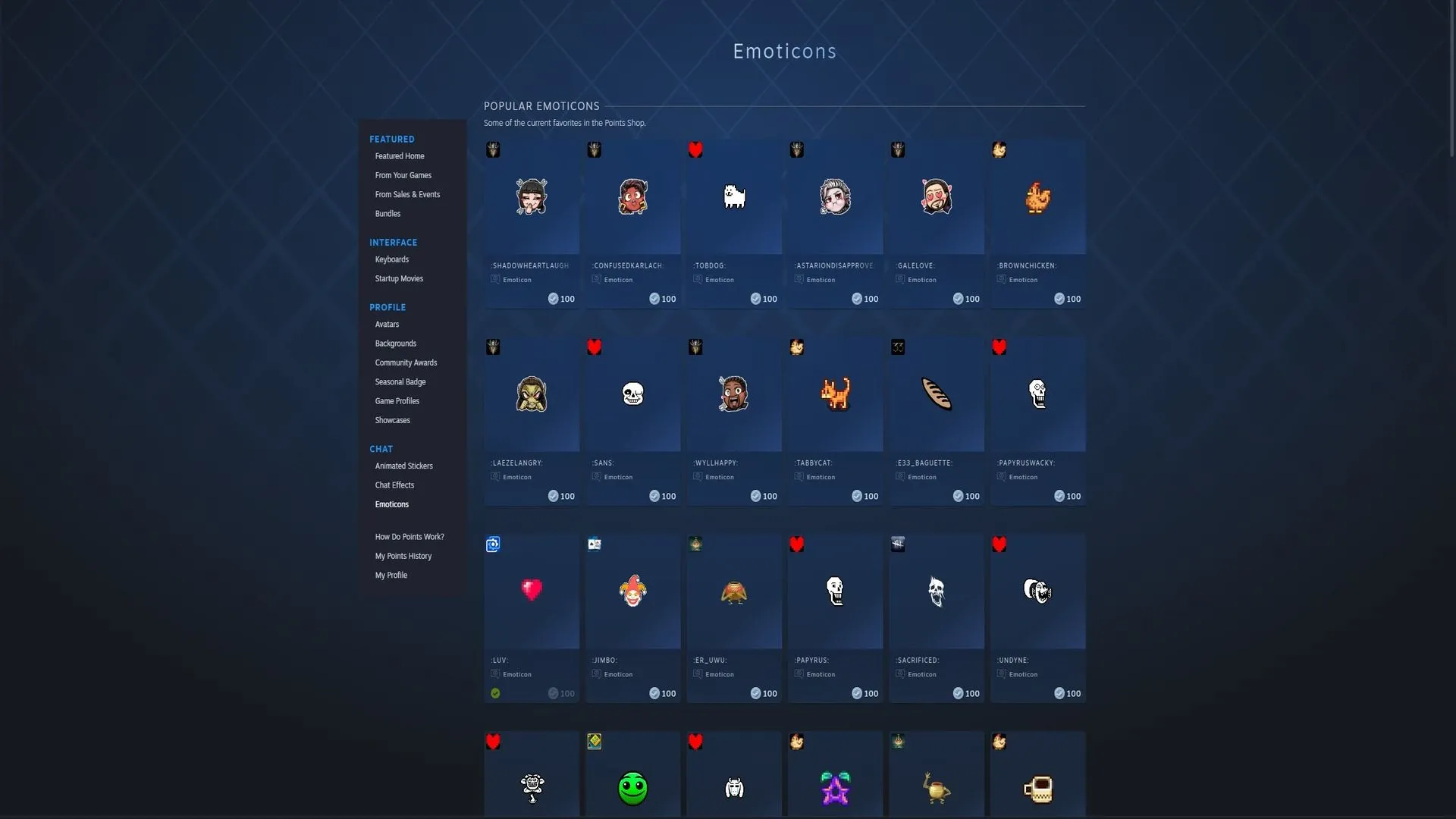 Các biểu tượng cảm xúc game phổ biến có thể mua từ Cửa hàng điểm Steam, ví dụ như từ Baldur's Gate 3.