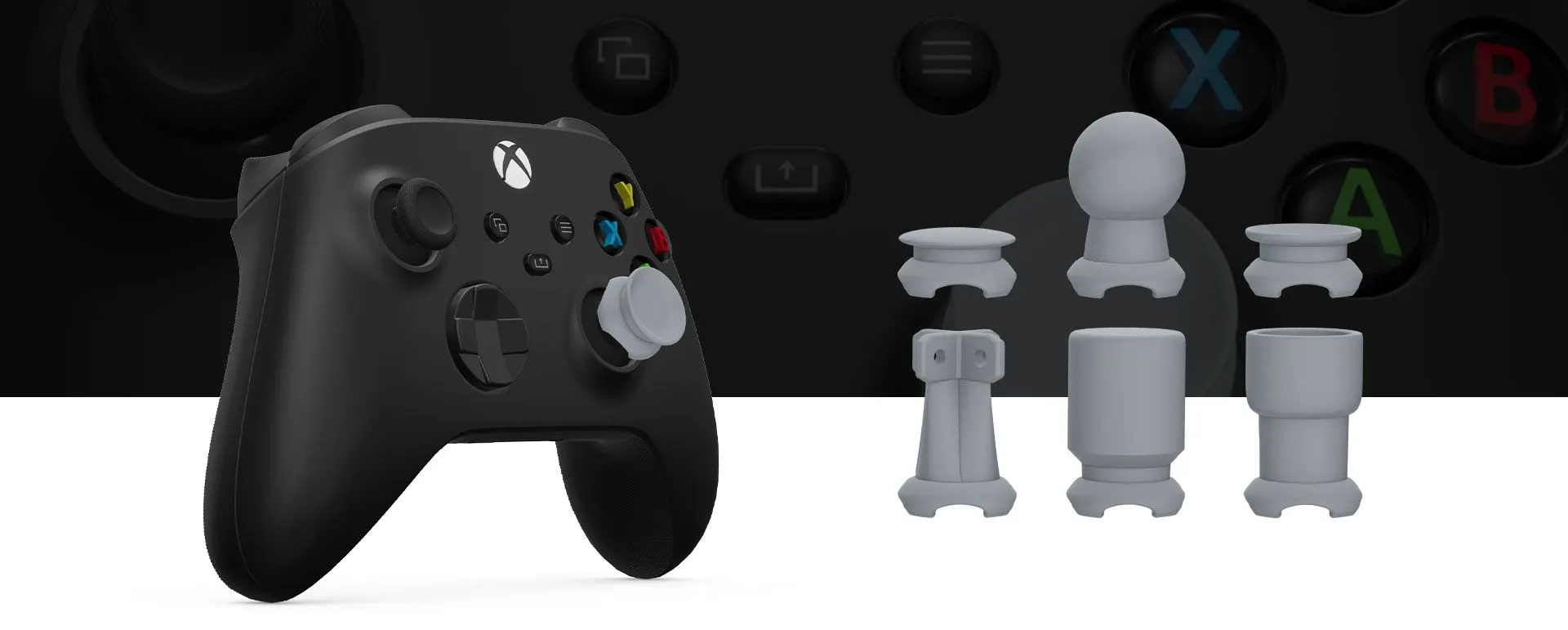 Các loại đầu cắm (topper) có thể tùy chỉnh cho Xbox Adaptive Joystick.