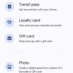 Các loại thẻ có thể lưu trữ trong Google Wallet.