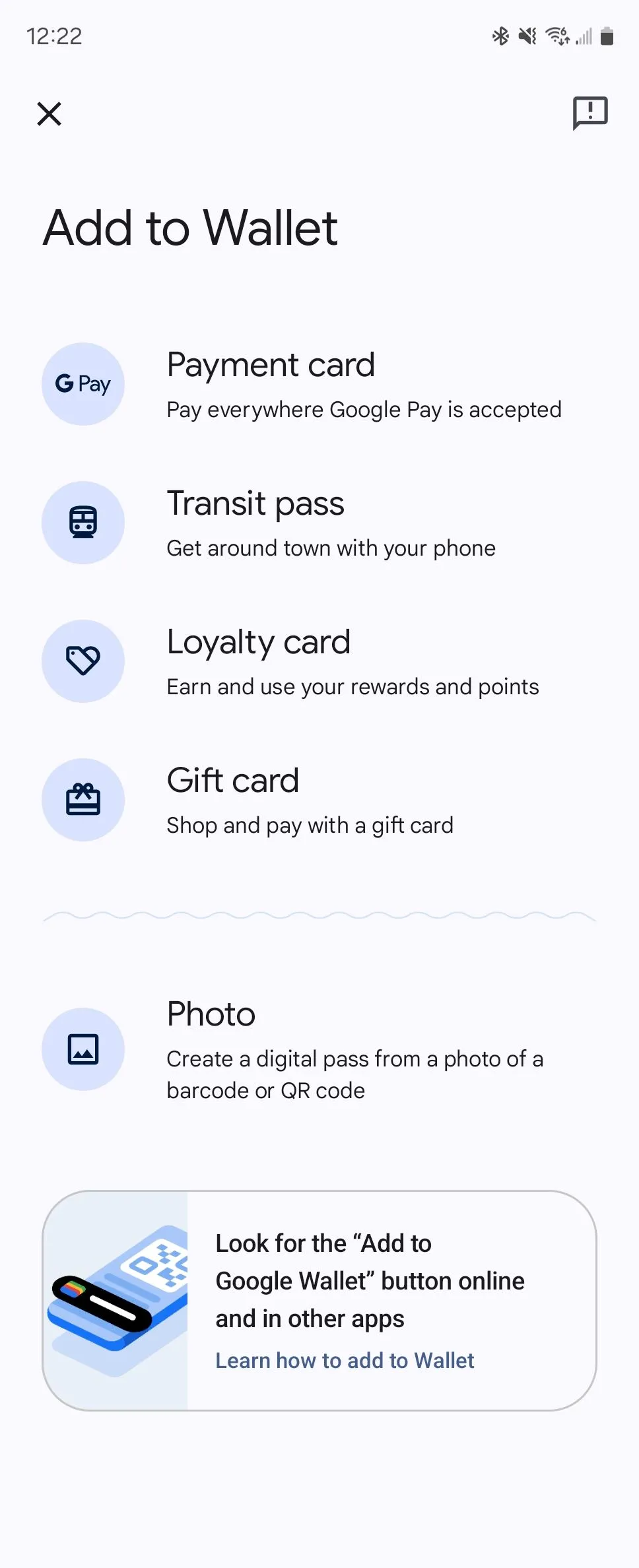 Các loại thẻ có thể lưu trữ trong Google Wallet.