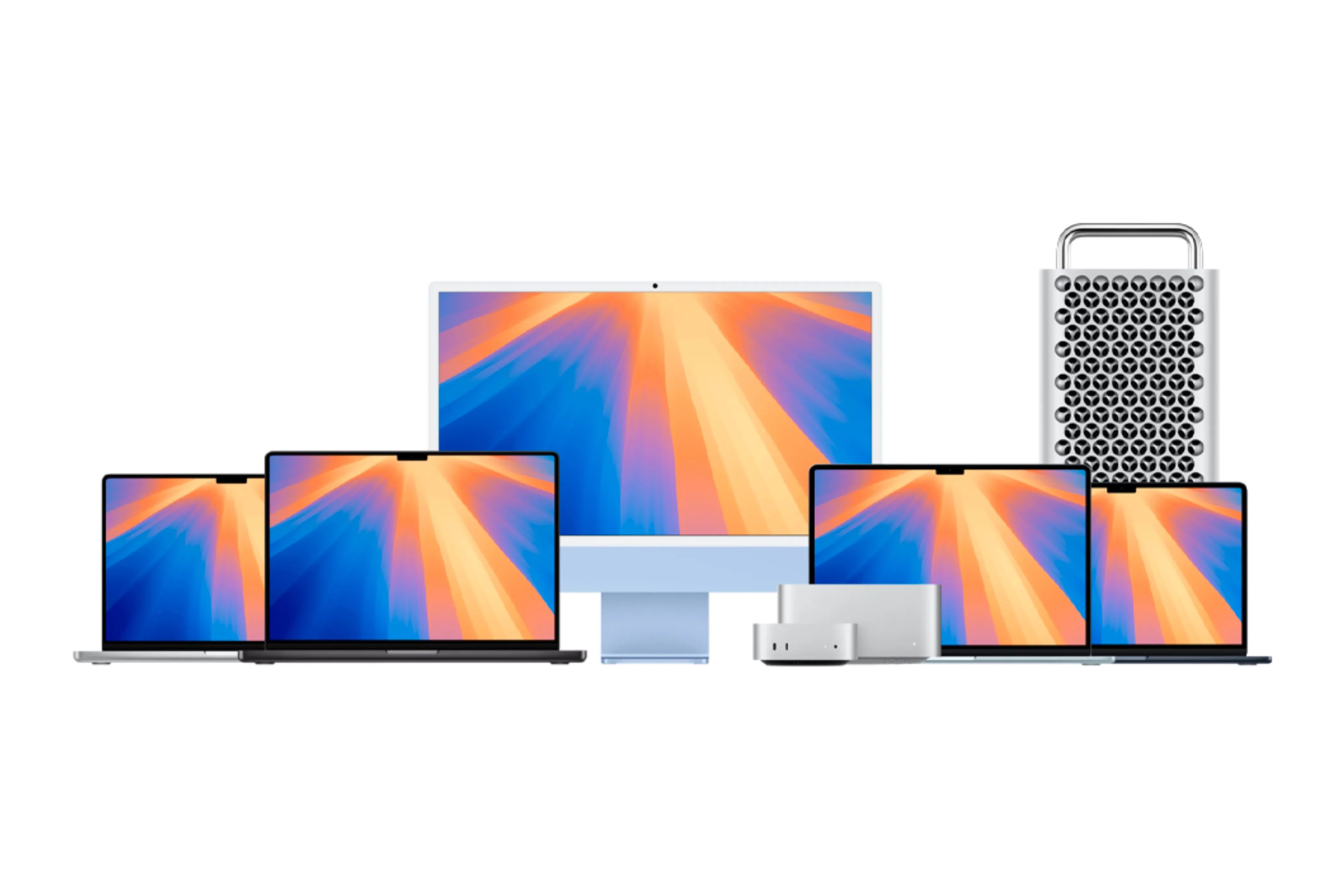 Các mẫu Mac được đặt cạnh nhau thể hiện sự đa dạng về thiết kế và kích thước.
