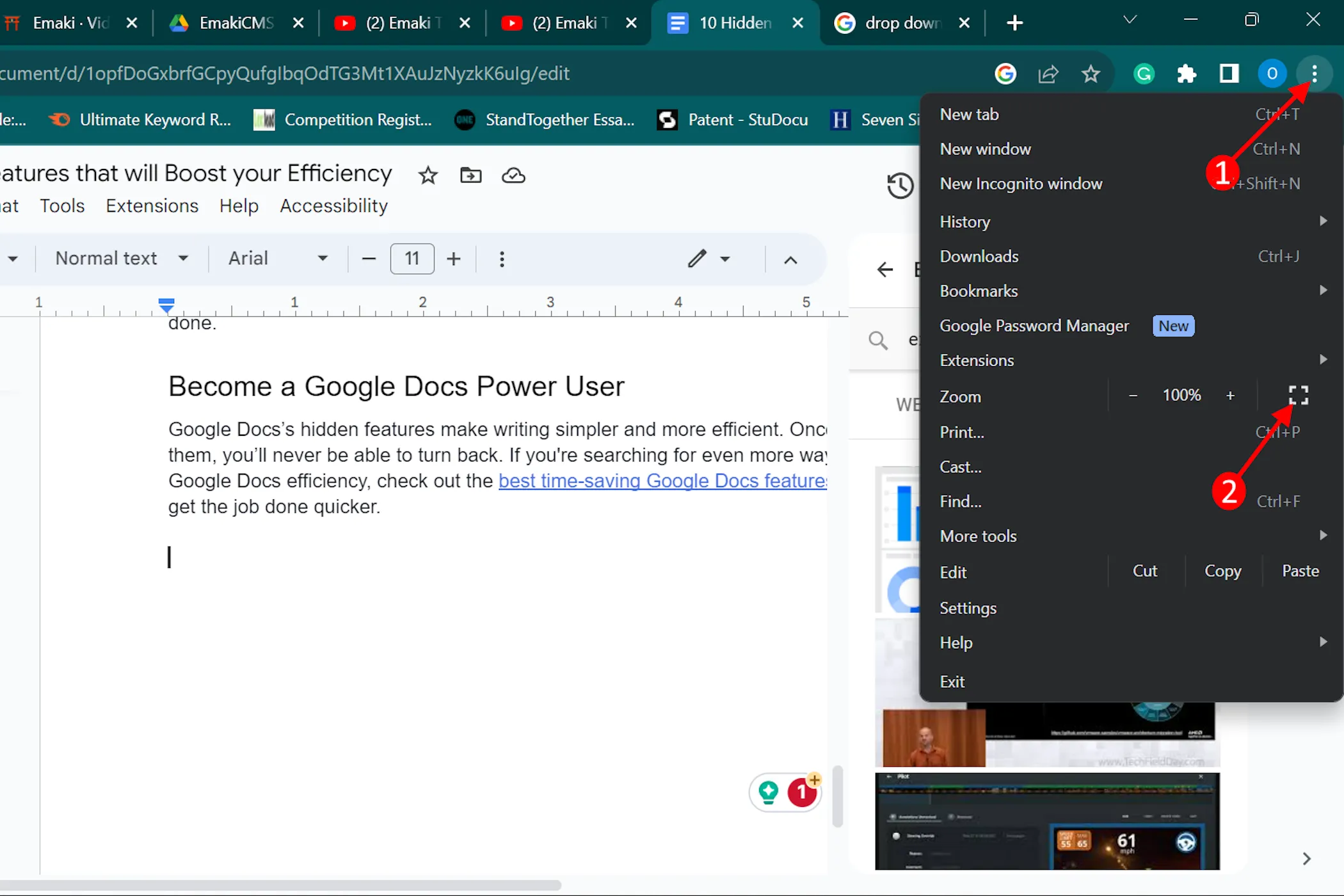 Cách bật chế độ toàn màn hình trình duyệt để tối ưu trải nghiệm viết Google Docs