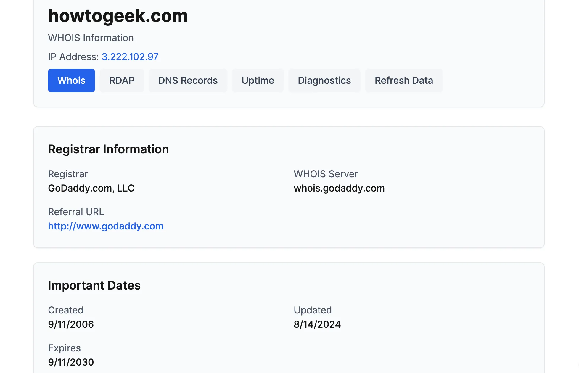 Cách kiểm tra tuổi đời website bằng công cụ WHOIS.