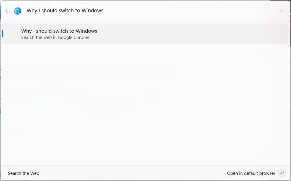 Cách thức thực hiện tìm kiếm web nhanh chóng thông qua Command Palette trên Windows.