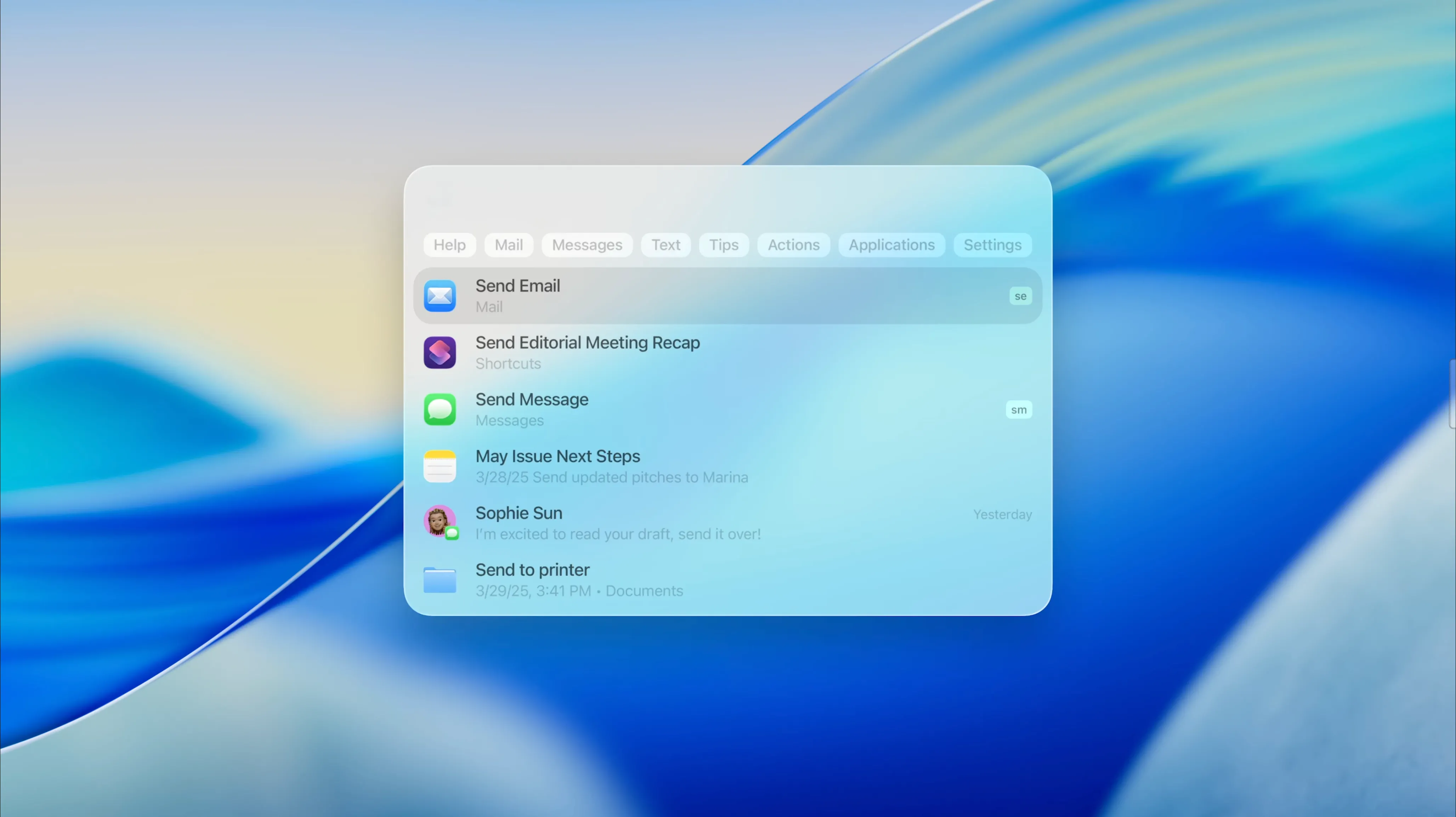 Cải tiến tính năng Spotlight trong macOS 26 Tahoe, hiển thị khả năng thực hiện hành động hệ thống trực tiếp từ thanh tìm kiếm