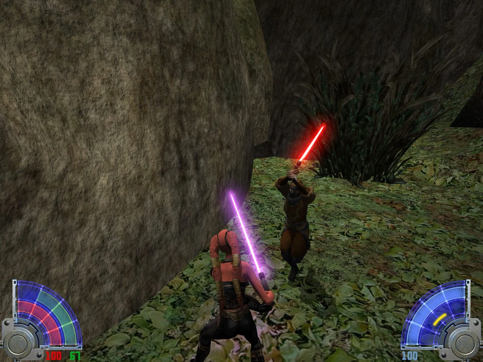 Cảnh chiến đấu bằng kiếm ánh sáng trong Star Wars: Jedi Knight Jedi Academy.