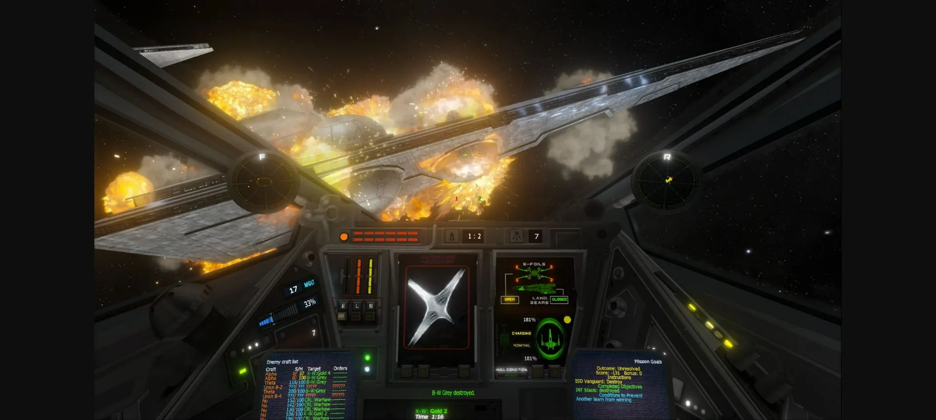 Cảnh chiến đấu trong không gian từ Star Wars X-Wing Alliance, đã được nâng cấp đồ họa bởi mod.