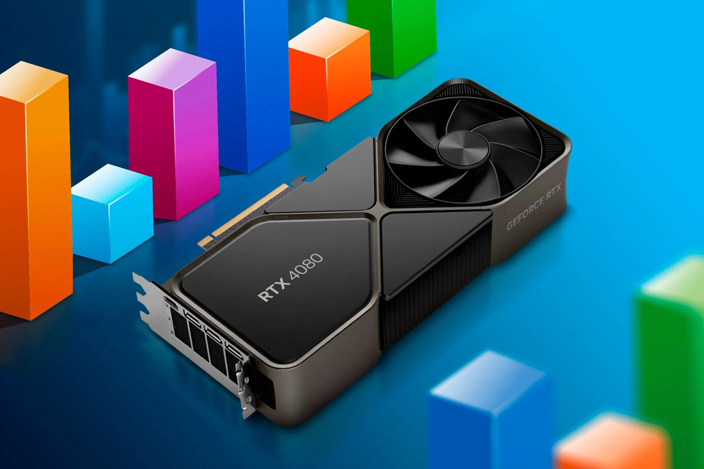 Card đồ họa GPU với biểu đồ benchmark hiệu năng