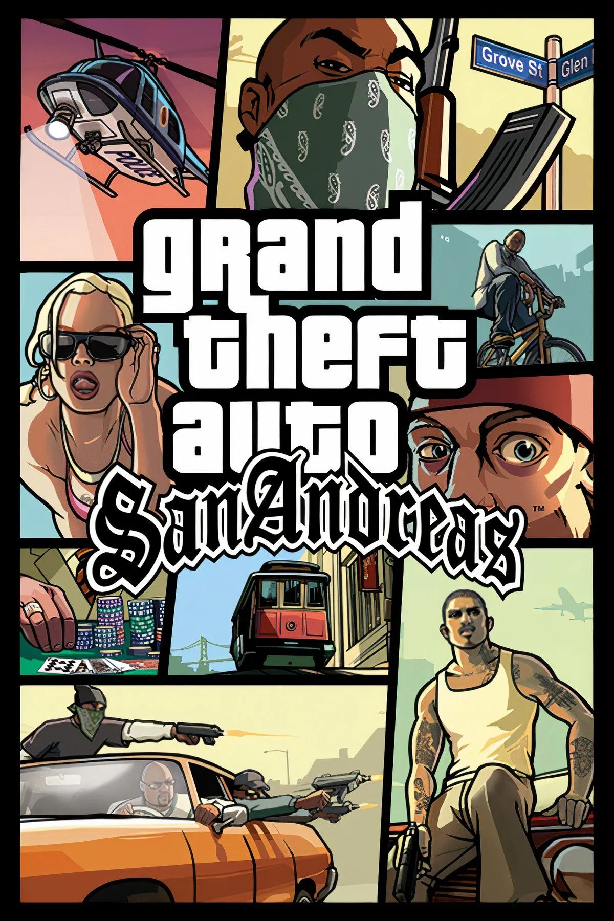 Carl Johnson (CJ) đứng trước chiếc xe trong Grand Theft Auto San Andreas