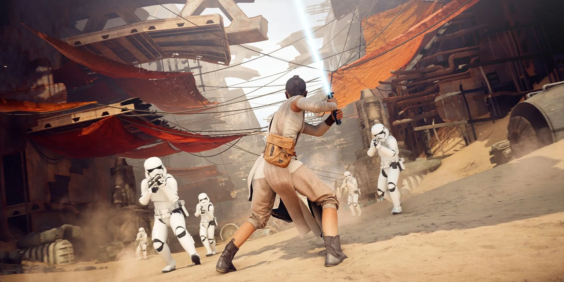 Chiến binh Jedi đối mặt với Stormtroopers trong Star Wars Battlefront II.