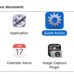 Cửa sổ chọn loại tài liệu trong ứng dụng Automator trên macOS để tạo Quick Action.