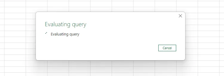 Cửa sổ &quot;Evaluating Query&quot; của Microsoft Excel đang xử lý dữ liệu