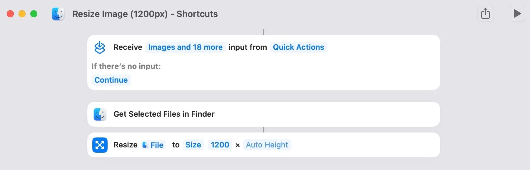 Đặt tên cho Quick Action tùy chỉnh mới tạo trong ứng dụng Shortcuts trên Mac.