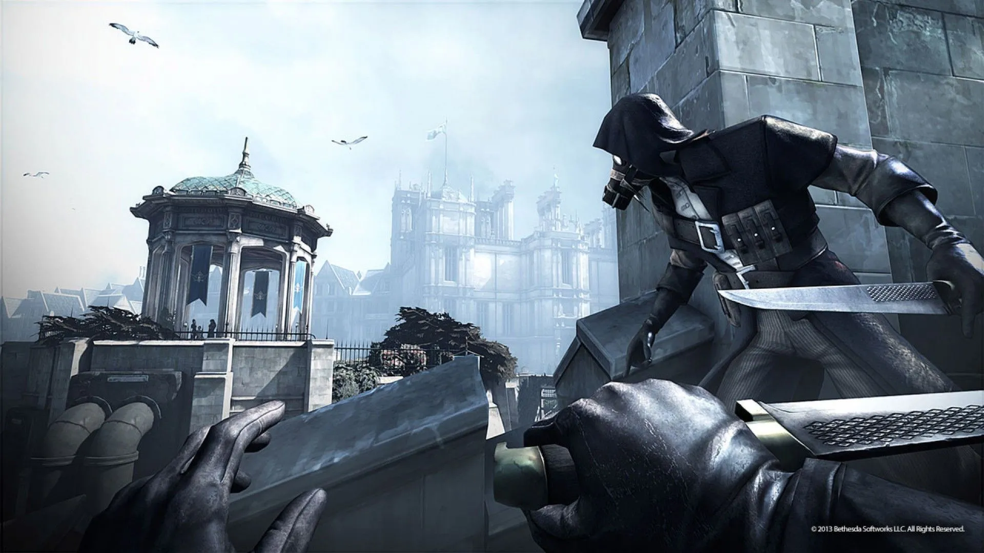Dishonored The Knife of Dunwall screenshot với cảnh nhân vật chính sử dụng sức mạnh tâm linh