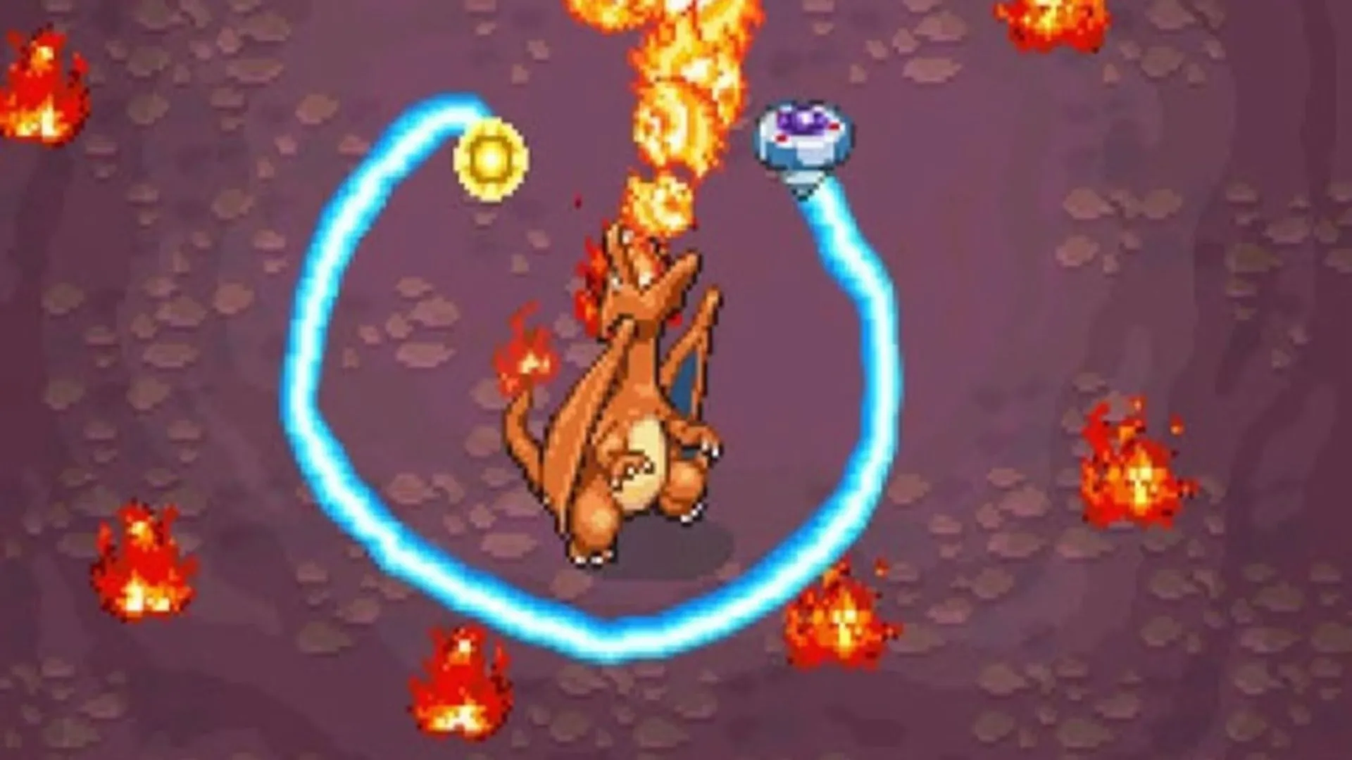 Dùng bút cảm ứng để làm dịu Charizard trong Pokémon Ranger