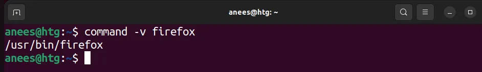Đường dẫn tệp thực thi của Firefox được hiển thị bằng lệnh command -v