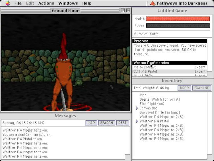 Gameplay của tựa game bắn súng góc nhìn thứ nhất Pathways Into Darkness.