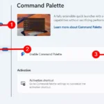 Giao diện bật tính năng Command Palette trong cài đặt PowerToys trên Windows.