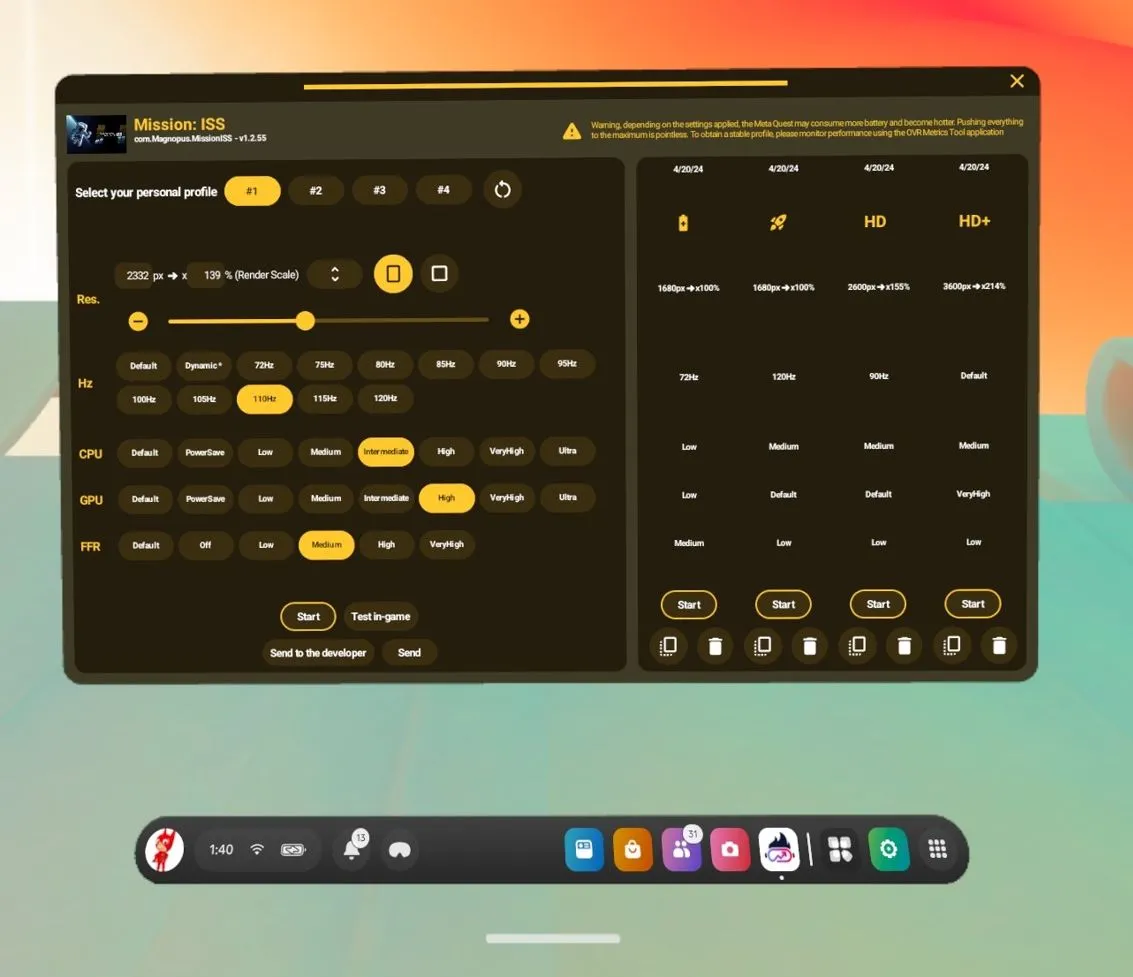 Giao diện cài đặt game của Quest Games Optimizer với các tùy chọn tinh chỉnh hiệu suất và đồ họa