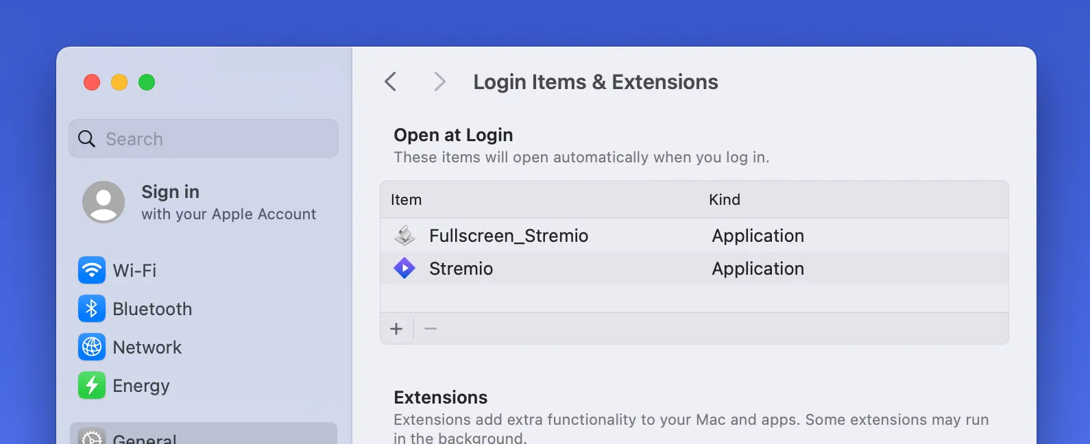 Giao diện cài đặt mục khởi động khi đăng nhập trên macOS
