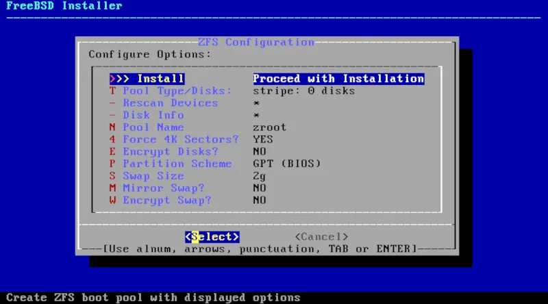 Giao diện chương trình cài đặt FreeBSD với tùy chọn phân vùng tự động, một hệ điều hành mạnh mẽ cho Raspberry Pi và các hệ thống Unix-like.
