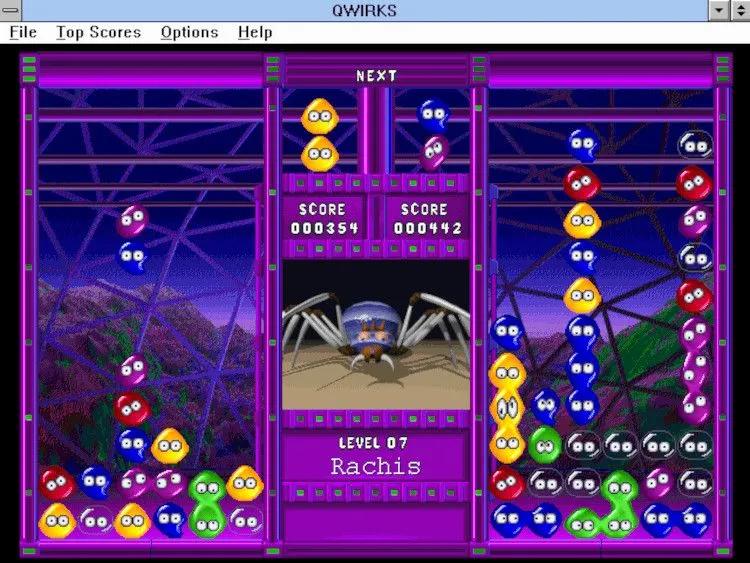 Giao diện game Qwirks trên hệ điều hành Windows, một bản clone của Puyo Puyo