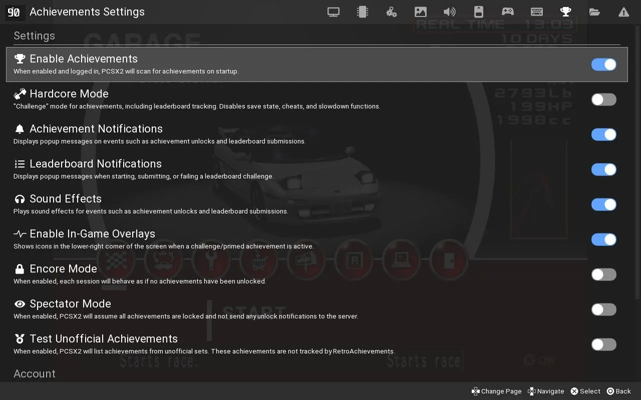 Giao diện hiển thị hỗ trợ RetroAchievements trong phần mềm giả lập PCSX2, cho phép người chơi mở khóa thành tích khi trải nghiệm lại các tựa game PlayStation 2.