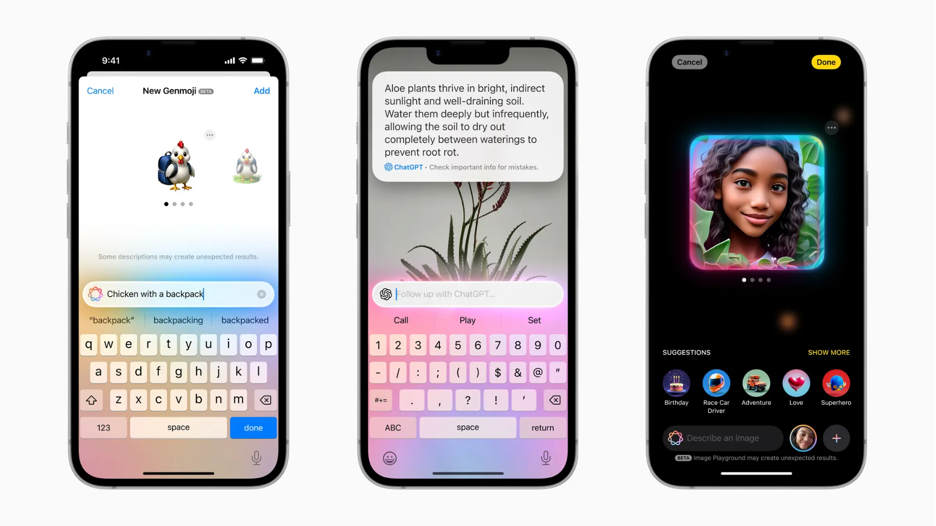 Giao diện minh họa các tính năng của Apple Intelligence trên iPhone 16e, thể hiện khả năng xử lý AI tiên tiến của thiết bị.