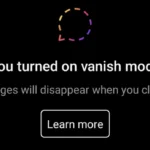 Giao diện tin nhắn Instagram với nền đen và thông báo Vanish Mode đã bật.