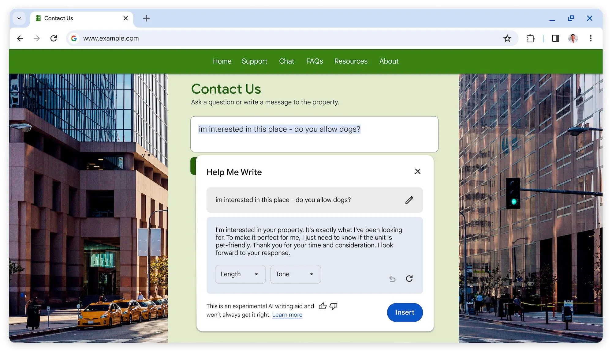 Giao diện tính năng "Help me write" của Chrome đang tạo văn bản dựa trên gợi ý từ người dùng, minh họa trợ lý viết AI hoạt động hiệu quả.
