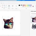 Giao diện tính năng tạo sticker AI trong Microsoft Paint, hiển thị các lựa chọn sticker được tạo từ trí tuệ nhân tạo.
