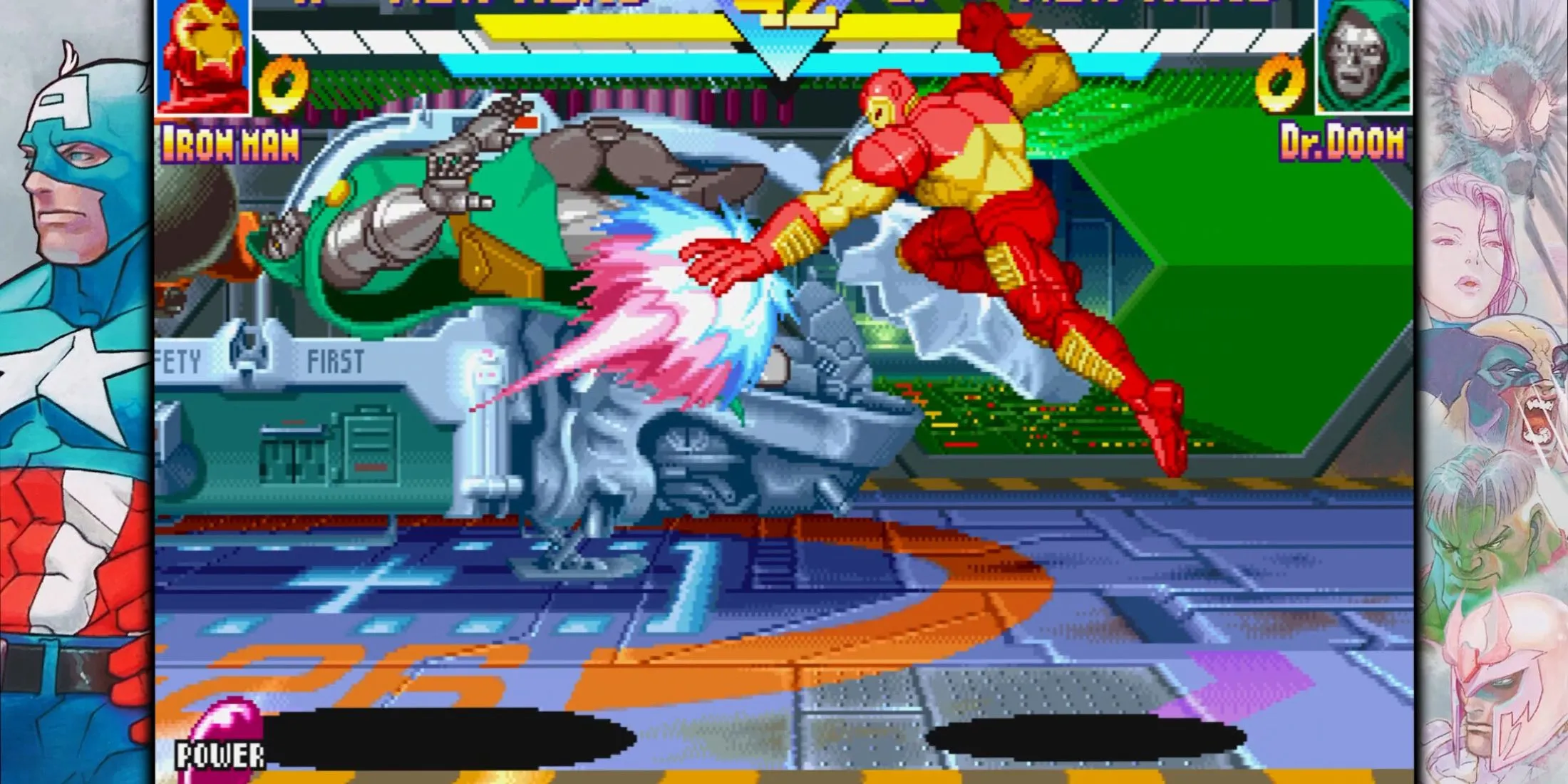 Giao diện trò chơi đối kháng Marvel vs. Capcom 2: New Age of Heroes với các nhân vật kinh điển.