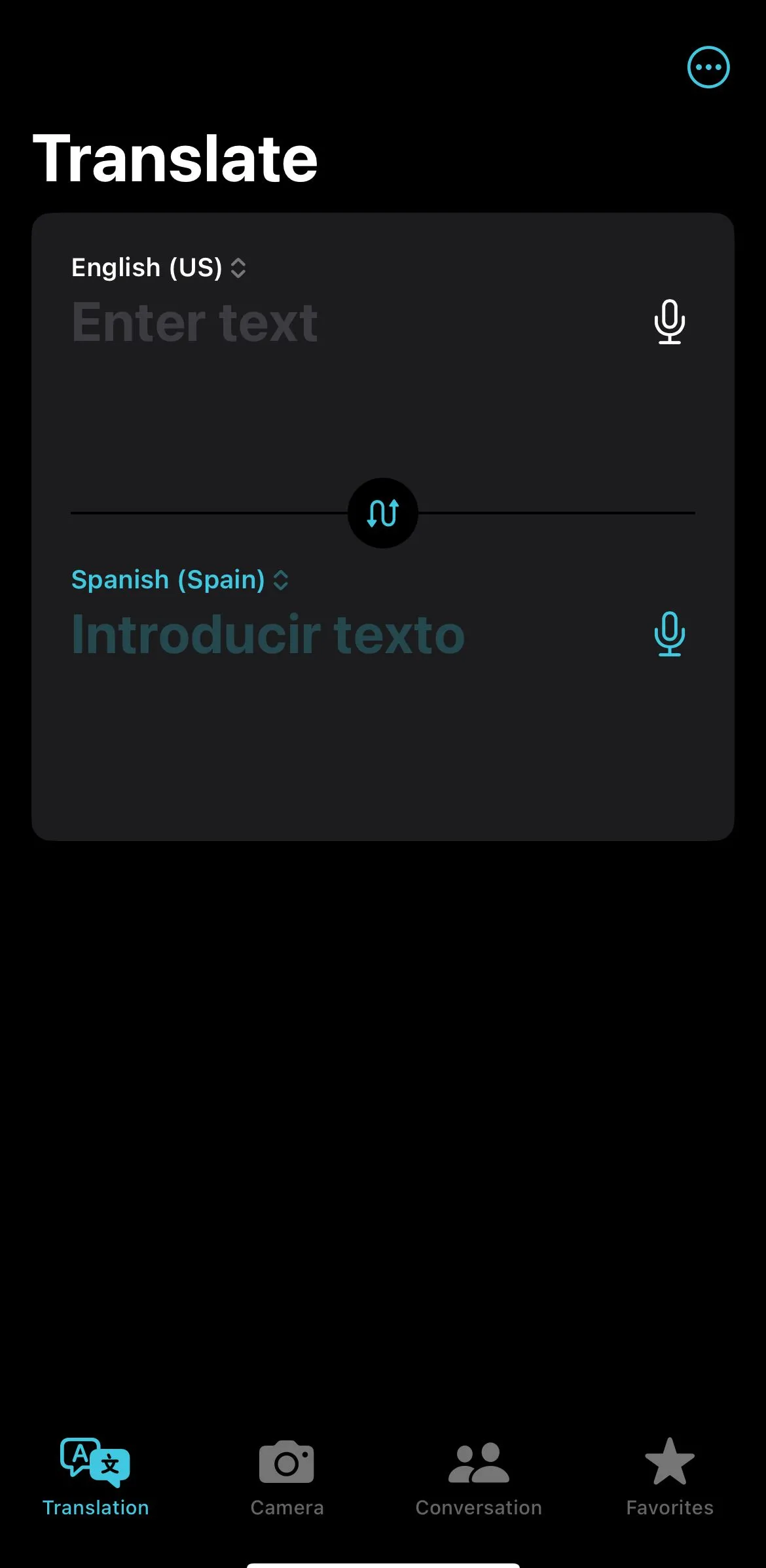 Giao diện trực quan của ứng dụng Apple Translate trên iPhone với các tab dịch thuật, camera và hội thoại.