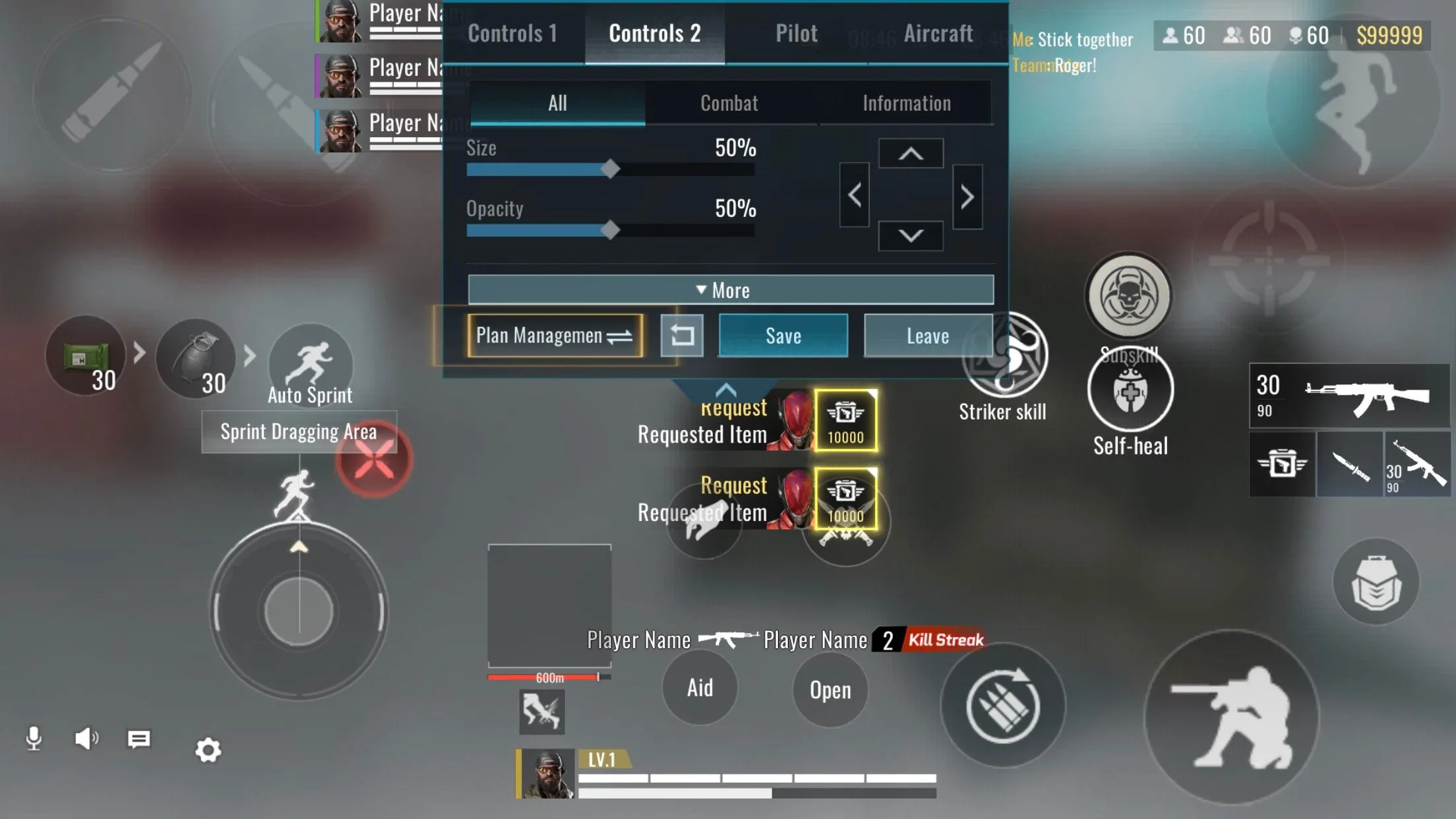 Giao diện tùy chỉnh điều khiển game Blood Strike trên điện thoại iPhone, các nút bấm gần nhau và khó điều chỉnh