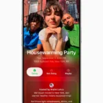 Giao diện ứng dụng Apple Invites trên iPhone, hiển thị chi tiết lời mời sự kiện và các tùy chọn quản lý