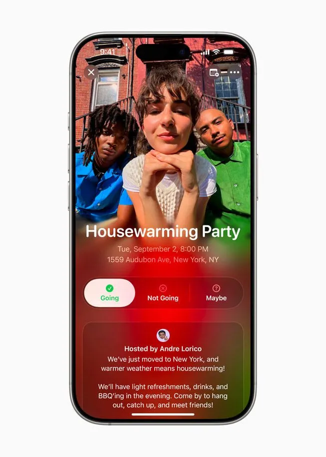 Giao diện ứng dụng Apple Invites trên iPhone, hiển thị chi tiết lời mời sự kiện và các tùy chọn quản lý